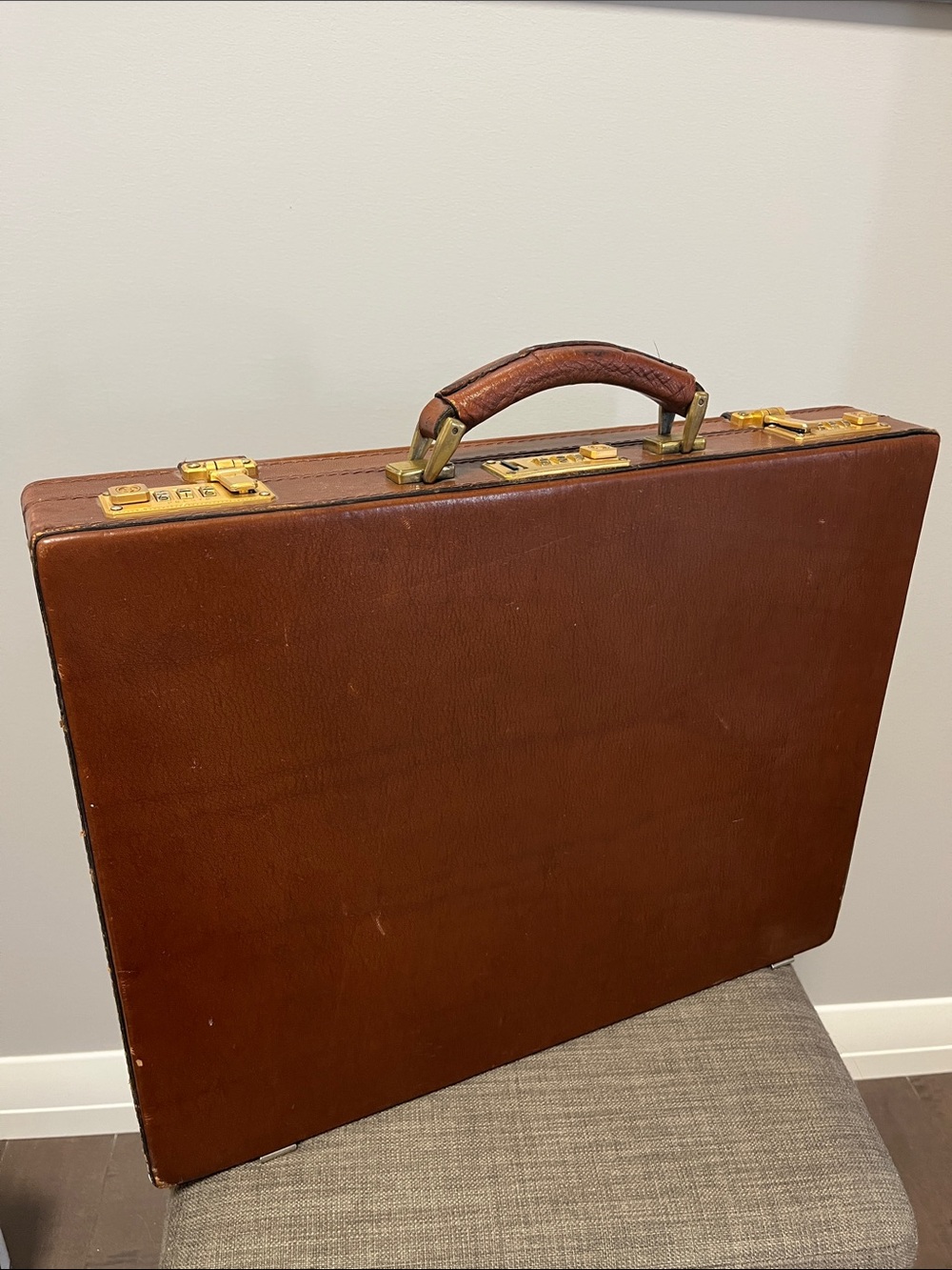 Gold Pfeil Leather Briefcase with Presto Gold Hardware